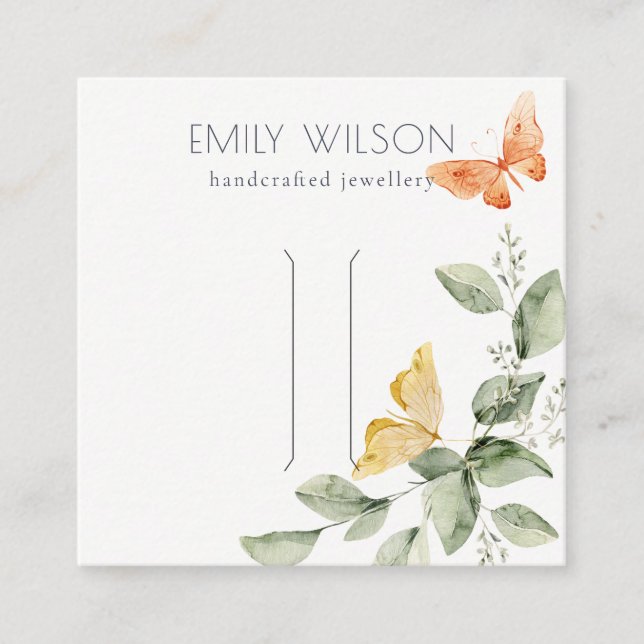 Cute Garden Foliage Butterflies Hair Clip Display Square Business Card (Front)