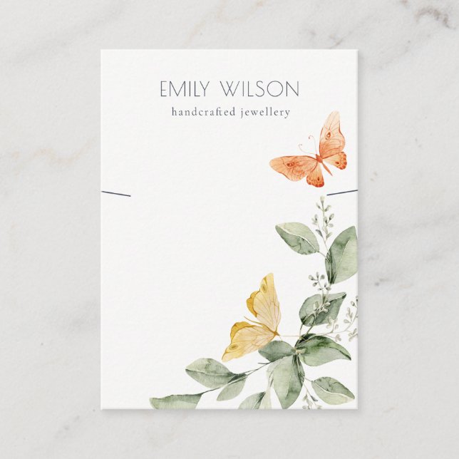 Cute Garden Foliage Butterflies Necklace Display Business Card (Front)