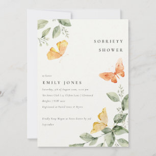 Cute Garden Foliage Butterflies Sobriety Shower Invitation