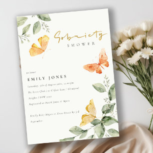 Cute Garden Foliage Butterflies Sobriety Shower Invitation