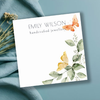 Cute Garden Foliage Butterflies Watercolor Square Business Card