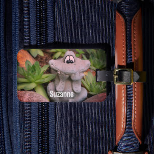 Cute Garden Frog Succulent Garden Personalised Luggage Tag