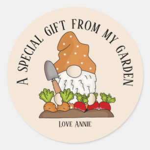 Cute garden gift gnome add text  classic round sticker