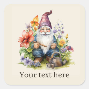 Cute Garden gnome add text  Square Sticker