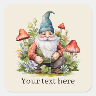 Cute Garden gnome add text  Square Sticker