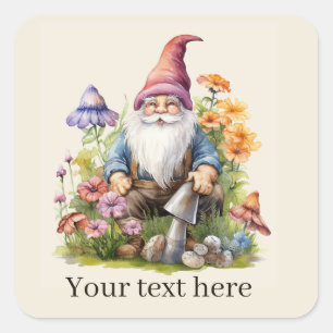 Cute Garden gnome add text  Square Sticker