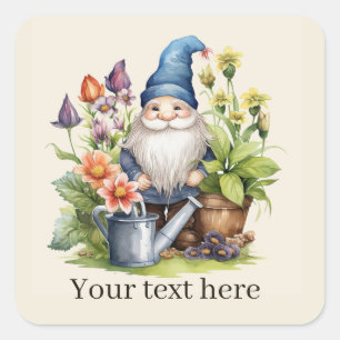 Cute Garden gnome add text Square Sticker