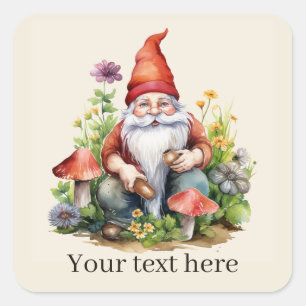 Cute Garden gnome add text Square Sticker