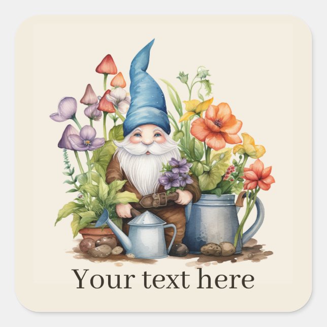 Cute Garden gnome add text  Square Sticker (Front)
