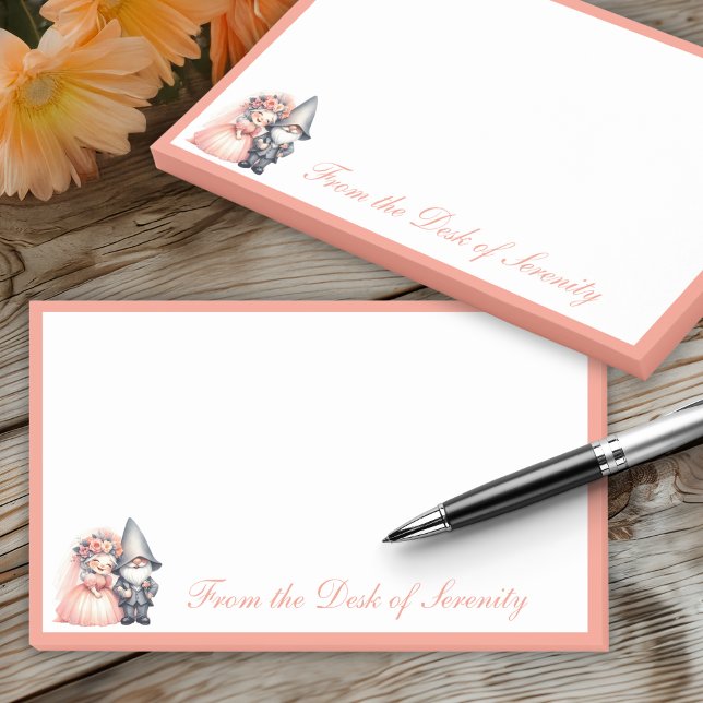 Cute Garden Gnome Fairytale Bride Groom Wedding Post-it Notes (Creator Uploaded)