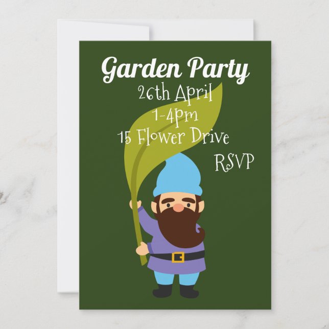 Cute garden gnome Garden party function Invitation (Front)