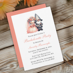 Cute Garden Gnome Orange Bachelorette Party Invitation