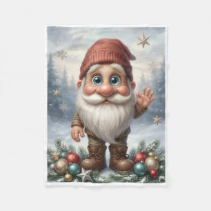 Cute Garden Gnome With Winter Stars Fleece Blanket