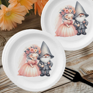   Cute Garden Gnome Woodland Orange Wedding  Paper Plate