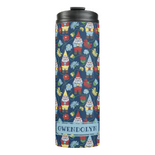 Cute Garden Gnomes and Flowers Personalised Thermal Tumbler