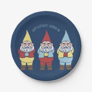 Cute Garden Gnomes Custom Message Party Paper Plate