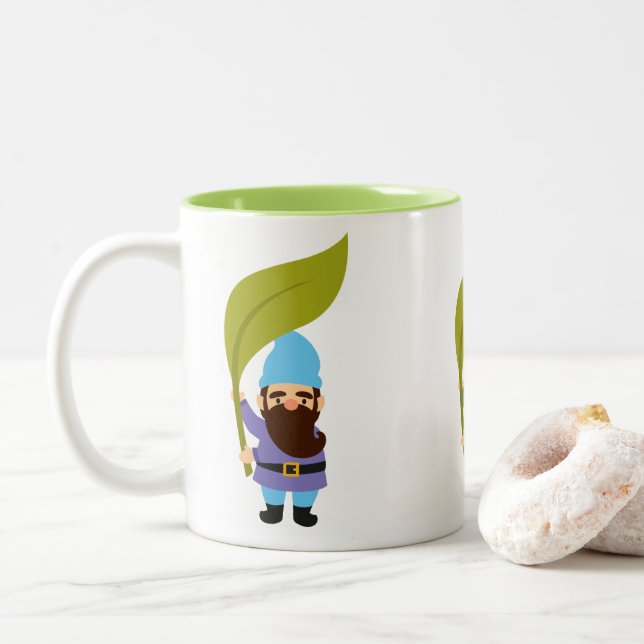 Cute garden gnomes fun Two-Tone coffee mug (With Donut)