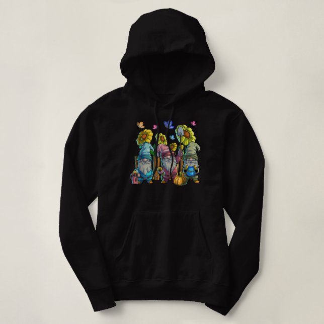 Cute Garden Gnomes with Butterfly Sunflowers Garde Hoodie (Design Front)