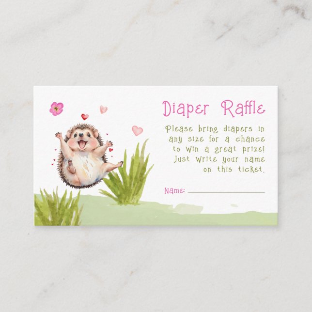 Cute Garden Hedgehog Baby Shower Diaper Raffle Enclosure Card (Front)