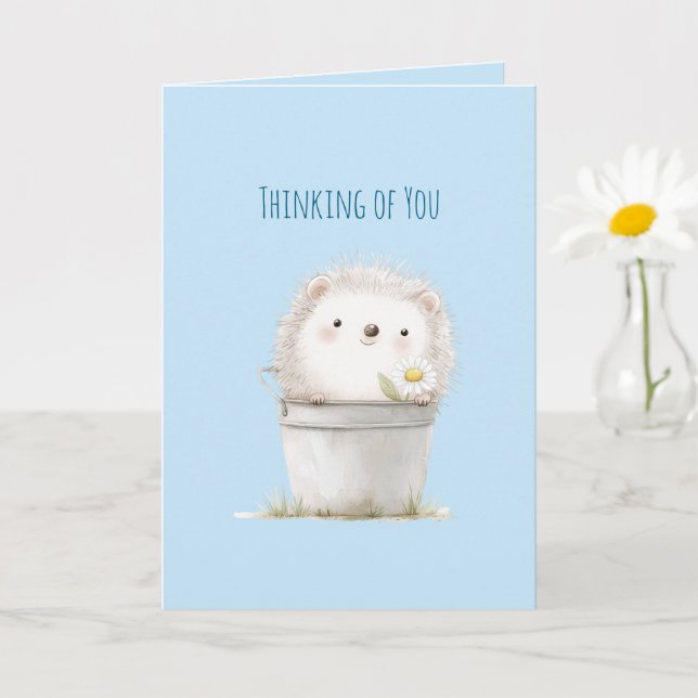 Cute Garden Hedgehog Thinking of you Card (Small Plant)