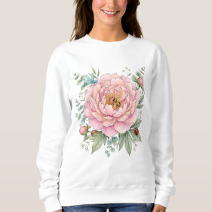 Cute Garden Insects Peony Watercolor Art Sweatshirt