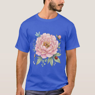 Cute Garden Insects Peony Watercolor Art T-Shirt