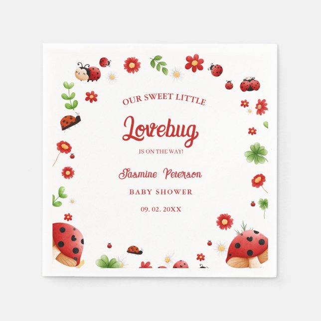 Cute Garden little ladybug baby shower Invitation Napkin (Front)