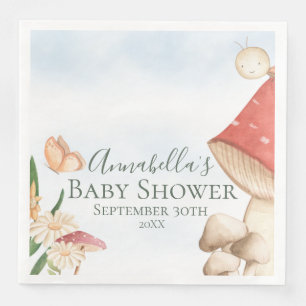 Cute Garden Mushrooms and Ladybug Baby Shower Napkin