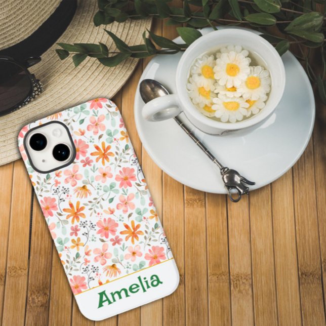 Cute garden pink orange pattern name Case-Mate iPhone case (Creator Uploaded)