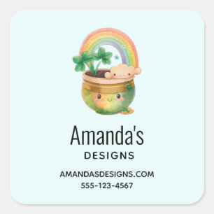 Cute Garden Planter with Rainbow & Clover Business Square Sticker