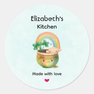 Cute Garden Planter with Rainbow & Clover Kitchen Classic Round Sticker