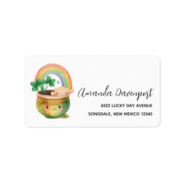 Cute Garden Planter with Rainbow & Clover Label (Front)