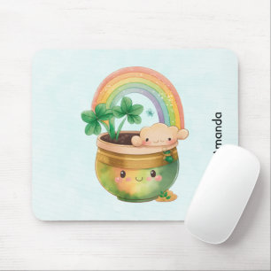Cute Garden Planter with Rainbow & Clover Mouse Mat
