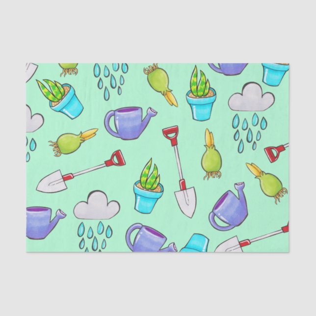 Cute Garden Tools & Plant Bulbs Tissue Paper (Front)
