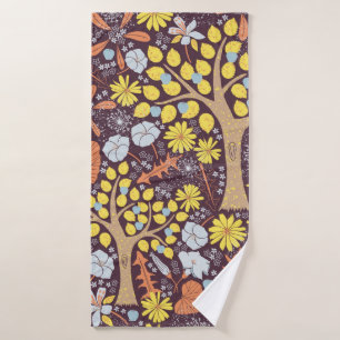 Cute garden vintage repeat seamless pattern. Apple Bath Towel