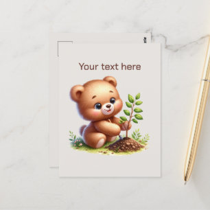 Cute Gardening bear customisable Postcard