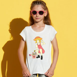 Cute Gardening Girl and Flower Girl Blond Hair  T-Shirt
