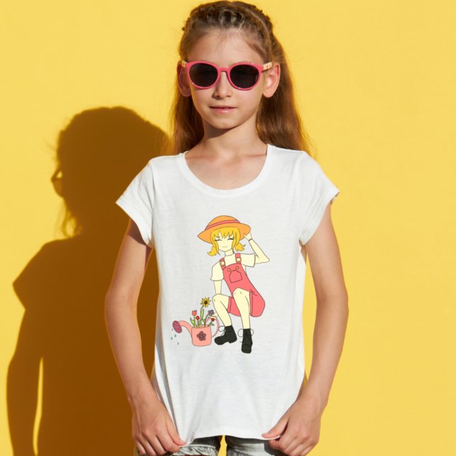 Cute Gardening Girl and Flower Girl Blond Hair  T-Shirt (Creator Uploaded)