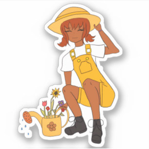 Cute Gardening Girl with Flowers 