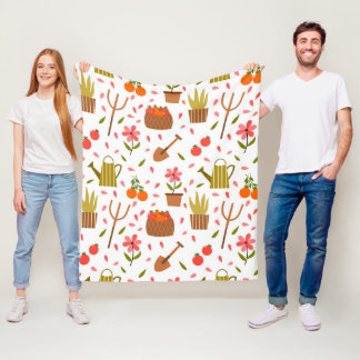 Cute Gardening Tools and Plants Seamless Pattern Fleece Blanket