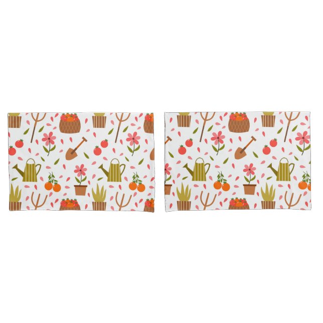Cute Gardening Tools and Plants Seamless Pattern Pillowcase (Front-Set)