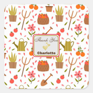 Cute Gardening Tools and Plants Seamless Pattern Square Sticker