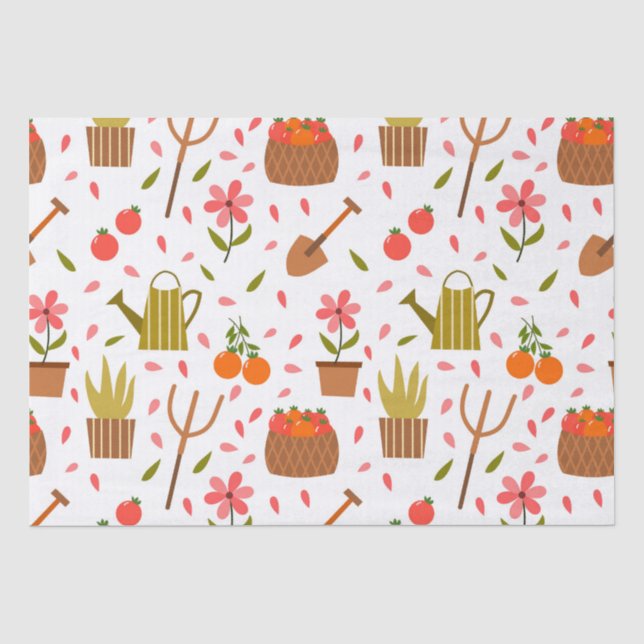 Cute Gardening Tools and Plants Seamless Pattern Tissue Paper (Front)