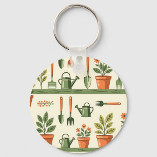 Cute Gardening Tools Floral Pattern Cosy Key Ring