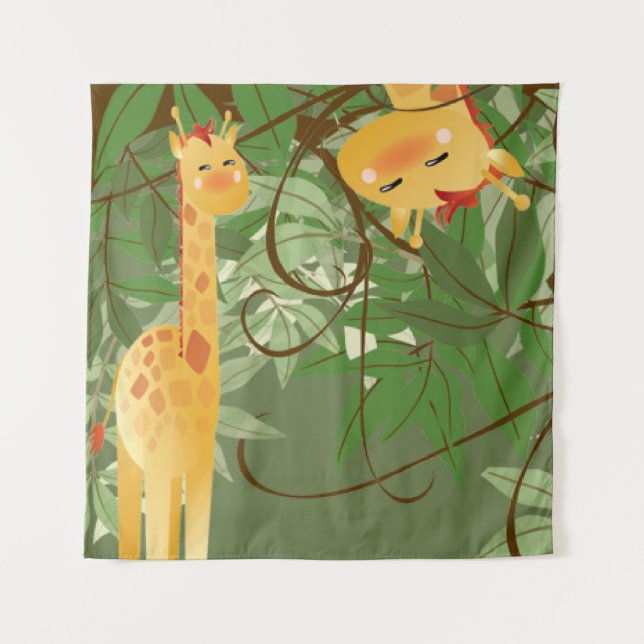 Cute Gariffe Jungle Animals Sq Tapestry (Front)