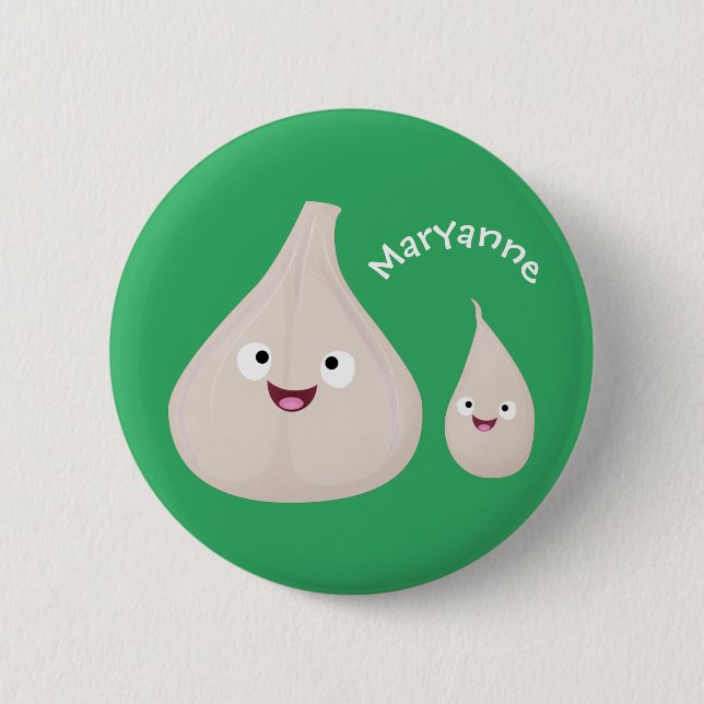 Cute garlic cartoon vegetable illustration 6 cm round badge (Front)