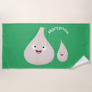 Cute garlic cartoon vegetable illustration beach towel
