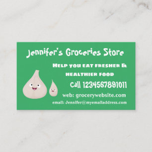 Cute garlic cartoon vegetable illustration business card