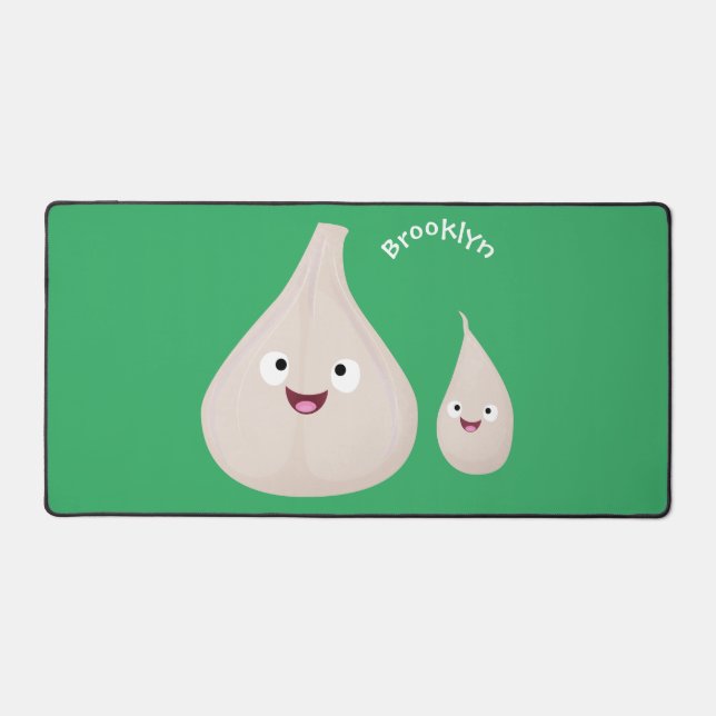 Cute garlic cartoon vegetable illustration desk mat (Front)
