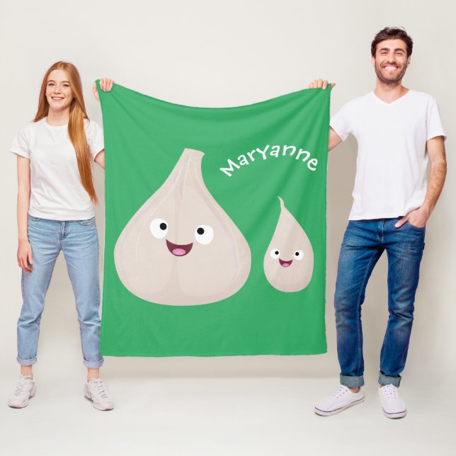 Cute garlic cartoon vegetable illustration fleece blanket (In Situ)